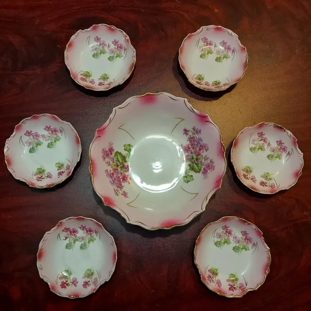 Antique Hand Painted Pink & Gold Floral 9